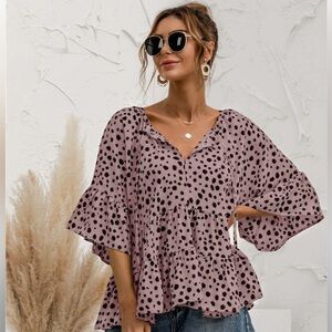 Romantic Hut Ruffled Polka Dot Top